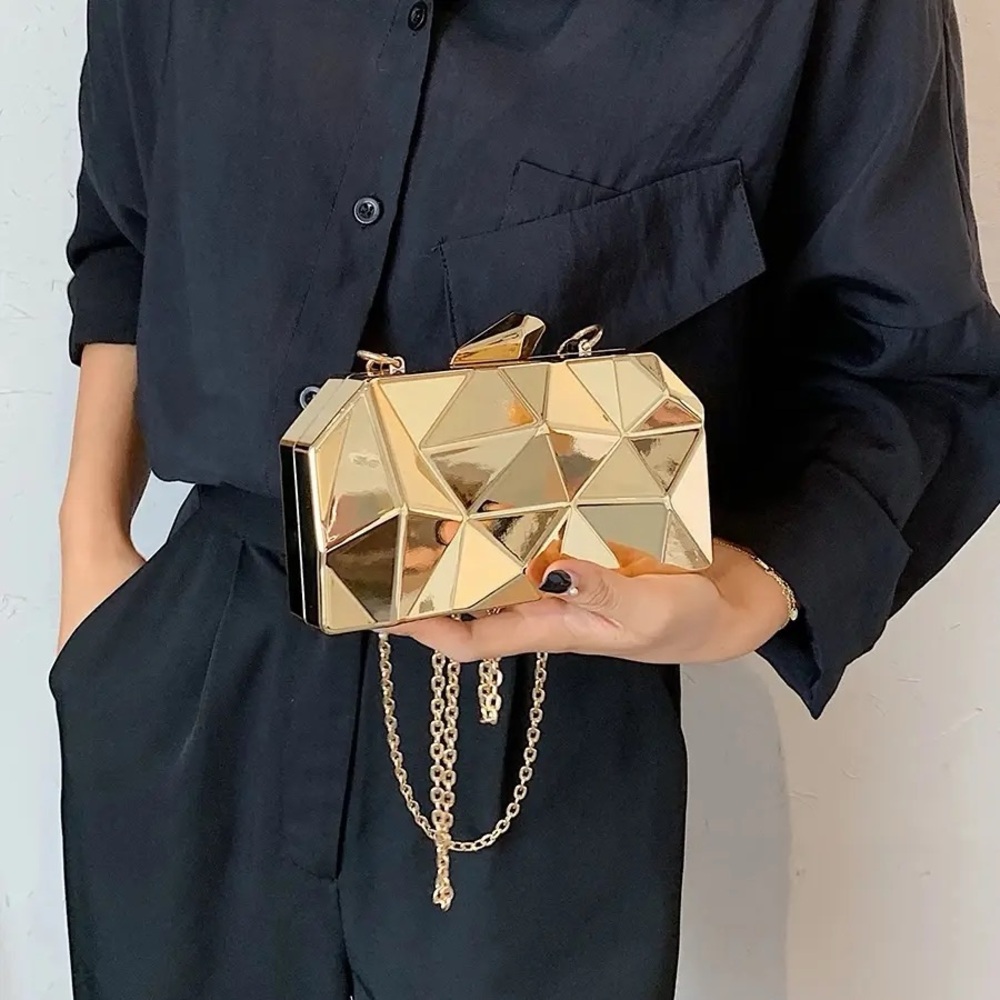 Vintage Gold Geometric Clutch with Chain